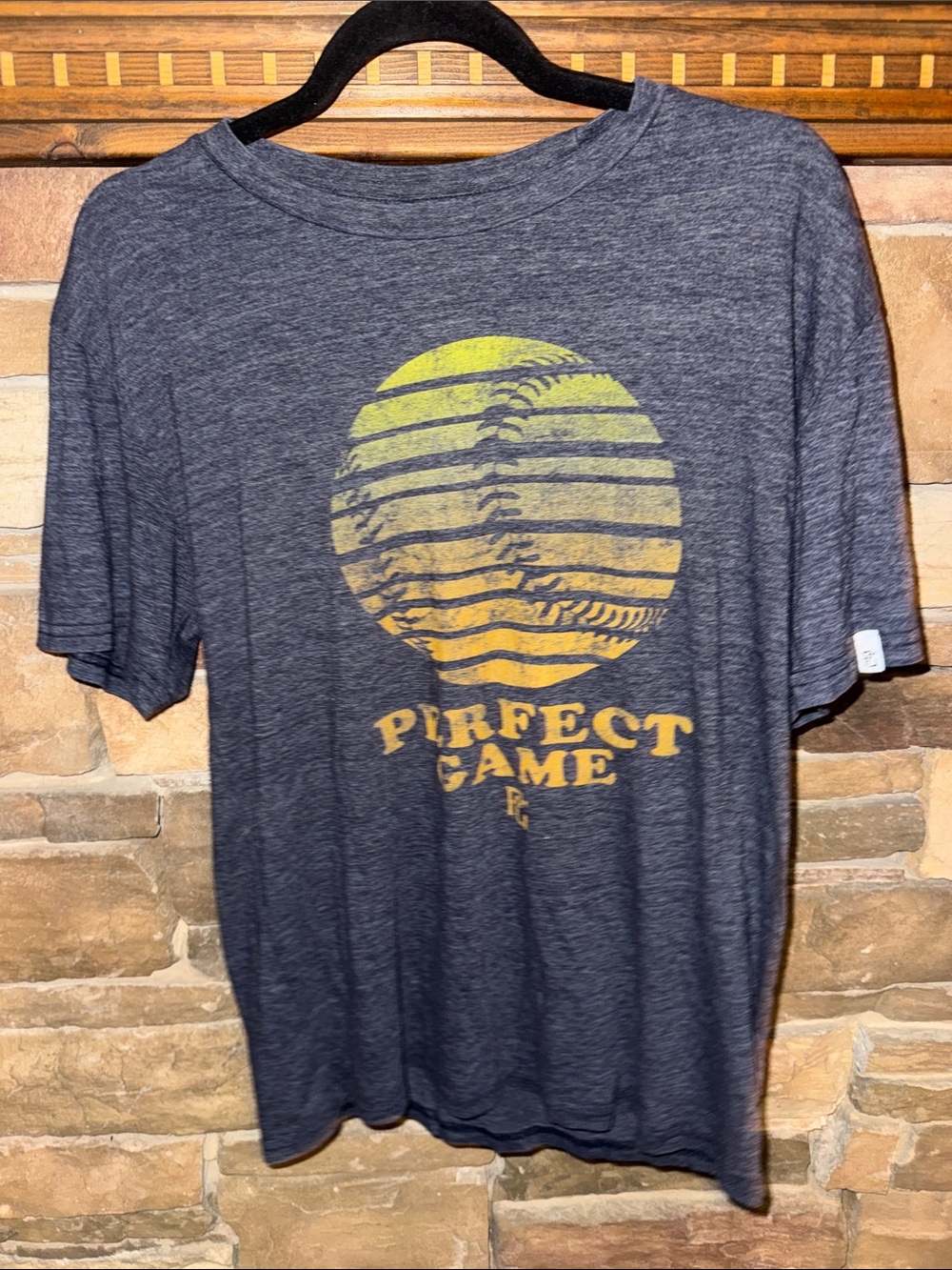 Blue 84 Men's Gray Short Sleeve Tee with Yellow BaseballGraphic - "Perfect Game"